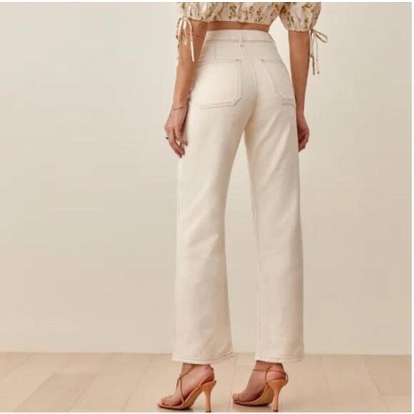 Reformation Jeans Womens 27 Lexi High Rise Wide Leg Ivory Button Fly Casual Chic - Picture 3 of 16